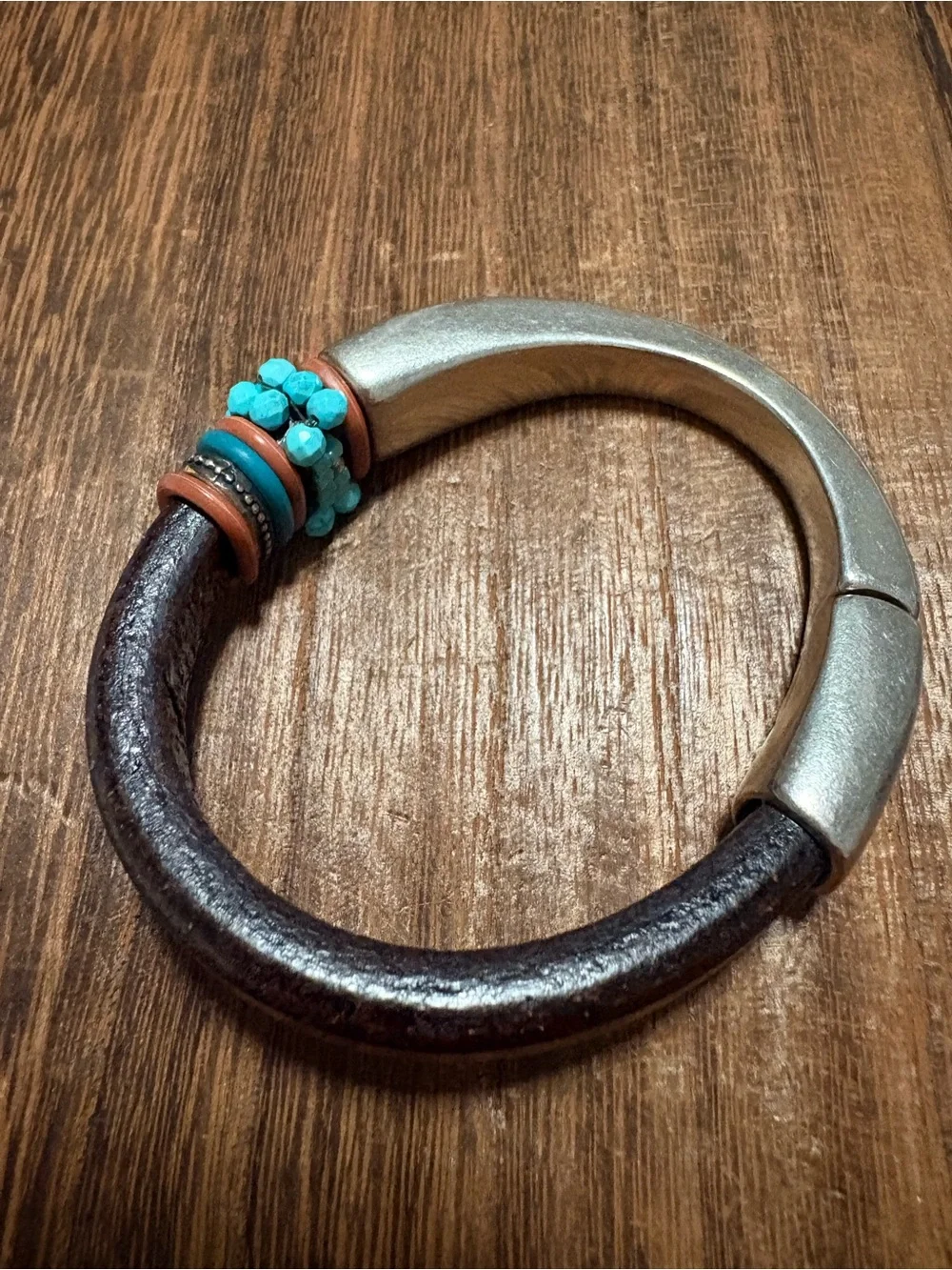 Leather Bracelet with faux Turquoise Beads